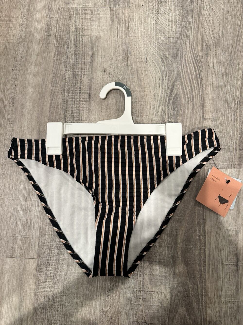 NWT Shade & Shore Black, Off White, Brown Striped Bikini Bottoms Size M 8-10 NWT